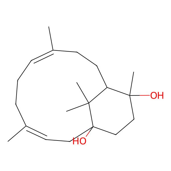 2D Structure of (1R,3E,7E,11S,12S)-4,8,12,15,15-pentamethylbicyclo[9.3.1]pentadeca-3,7-diene-1,12-diol