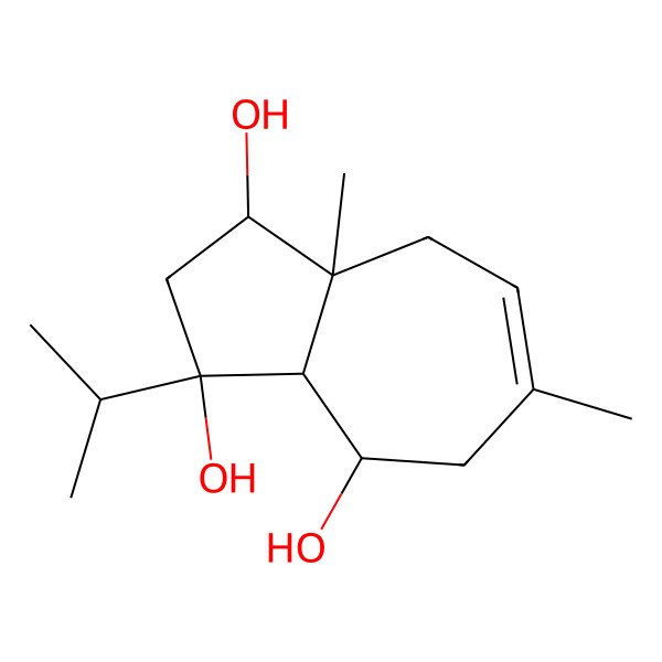 2D Structure of (1R,3R,3aS,4S,8aR)-6,8a-dimethyl-3-propan-2-yl-1,2,3a,4,5,8-hexahydroazulene-1,3,4-triol 2D Structure of (1R,3R,3aS,4S,8aR)-6,8a-dimethyl-3-propan-2-yl-1,2,3a,4,5,8-hexahydroazulene-1,3,4-triol
