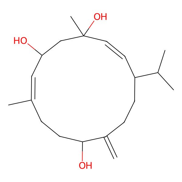 2D Structure of (1R,3R,4E,8S,12S,13E)-1,5-dimethyl-9-methylidene-12-propan-2-ylcyclotetradeca-4,13-diene-1,3,8-triol