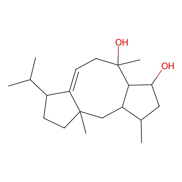 2D Structure of (1R,3R,4R,6R,7S,8S,12R)-1,4,8-trimethyl-12-propan-2-yltricyclo[9.3.0.03,7]tetradec-10-ene-6,8-diol