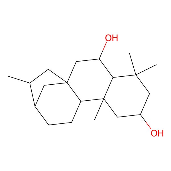 2D Structure of (1R,3R,4R,7R,9S,10R,13R,14S)-5,5,9,14-tetramethyltetracyclo[11.2.1.01,10.04,9]hexadecane-3,7-diol