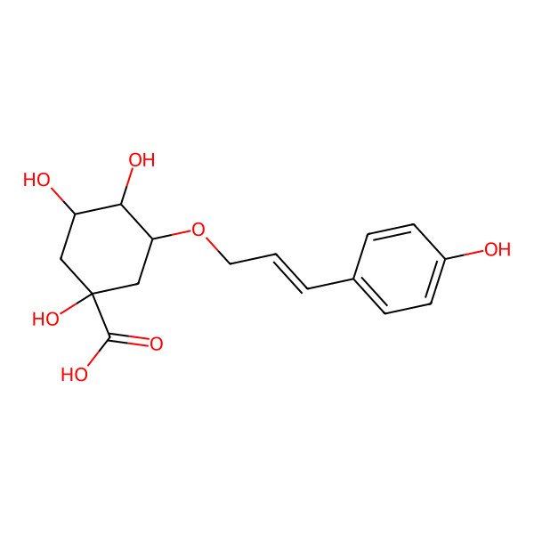 2D Structure of (1R,3R,4S,5R)-1,3,4-trihydroxy-5-[3-(4-hydroxyphenyl)prop-2-enoxy]cyclohexane-1-carboxylic acid