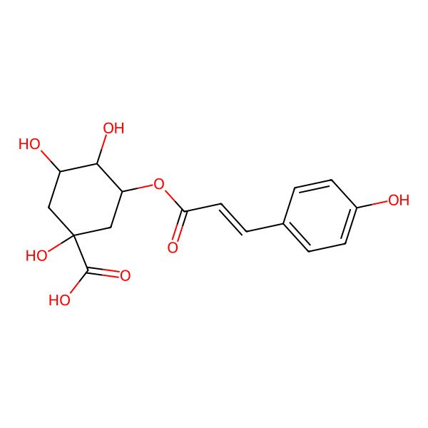 2D Structure of (1R,3R,4S,5R)-1,3,4-trihydroxy-5-[3-(4-hydroxyphenyl)prop-2-enoyloxy]cyclohexane-1-carboxylic acid