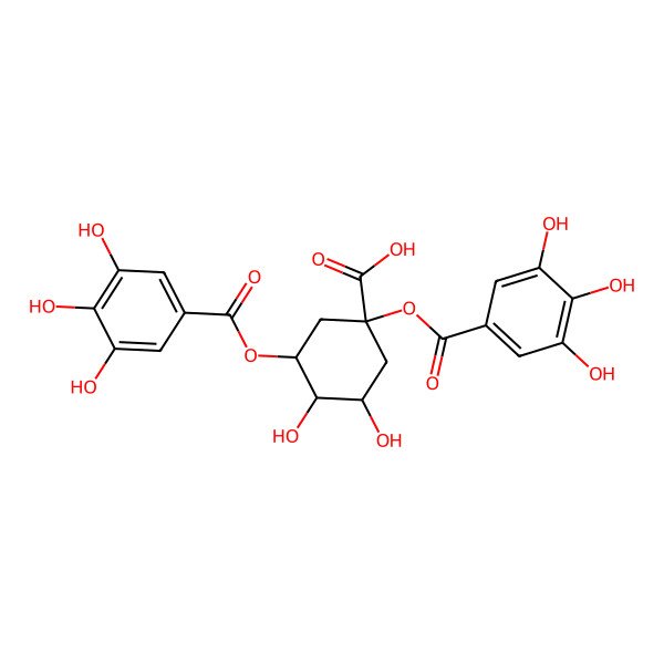 2D Structure of (1R,3R,4S,5R)-3,4-dihydroxy-1,5-bis[(3,4,5-trihydroxybenzoyl)oxy]cyclohexane-1-carboxylic acid