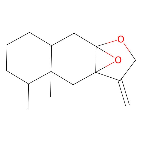 2D Structure of (1R,3R,4S,8R,10R)-3,4-dimethyl-13-methylidene-11,14-dioxatetracyclo[8.3.1.01,10.03,8]tetradecane