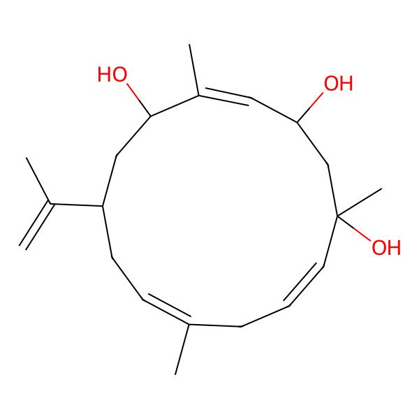 2D Structure of (1R,3R,4Z,6S,8S,10Z,13Z)-1,5,11-trimethyl-8-prop-1-en-2-ylcyclotetradeca-4,10,13-triene-1,3,6-triol