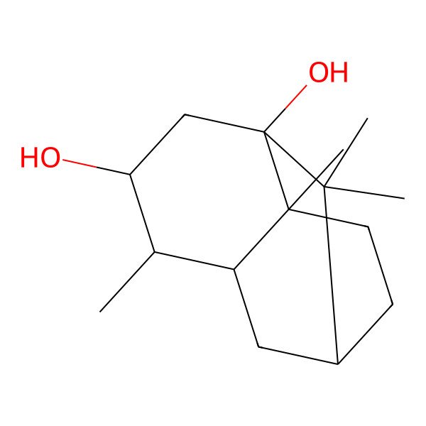 2D Structure of (1R,3R,5R,6R,7S,8S)-2,2,6,8-tetramethyltricyclo[5.3.1.03,8]undecane-3,5-diol