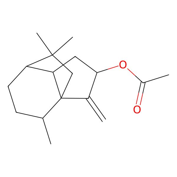 2D Structure of [(1R,3R,5R,6R,9R)-9,11,11-trimethyl-2-methylidene-3-tricyclo[4.3.2.01,5]undecanyl] acetate