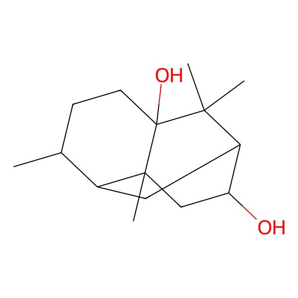 2D Structure of (1R,3R,6S,7S,8S,10S)-2,2,6,8-tetramethyltricyclo[5.3.1.03,8]undecane-3,10-diol