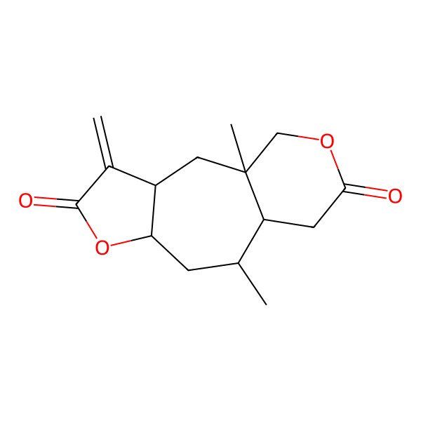 2D Structure of (1R,3R,7R,9R,10S)-1,9-dimethyl-4-methylidene-6,13-dioxatricyclo[8.4.0.03,7]tetradecane-5,12-dione