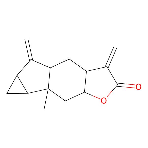 2D Structure of (1R,3R,7R,9R,10S,12R)-9-methyl-4,13-dimethylidene-6-oxatetracyclo[7.4.0.03,7.010,12]tridecan-5-one