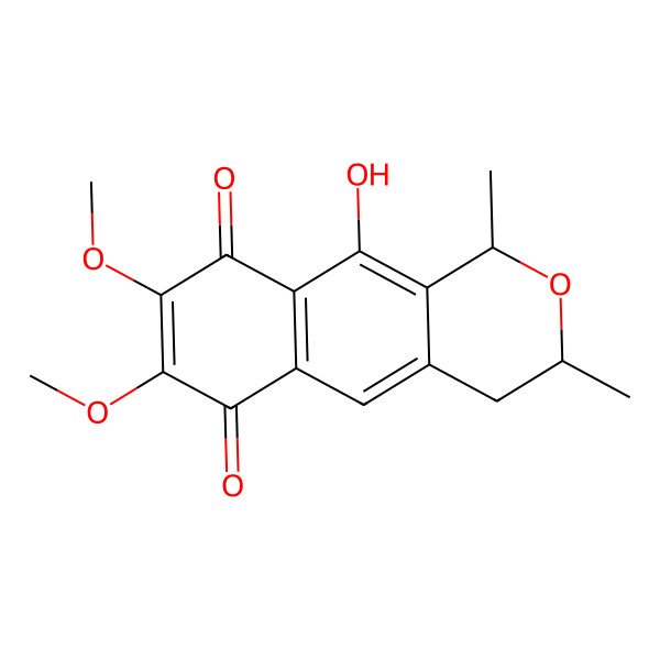 2D Structure of (1R,3S)-10-hydroxy-7,8-dimethoxy-1,3-dimethyl-3,4-dihydro-1H-benzo[g]isochromene-6,9-dione