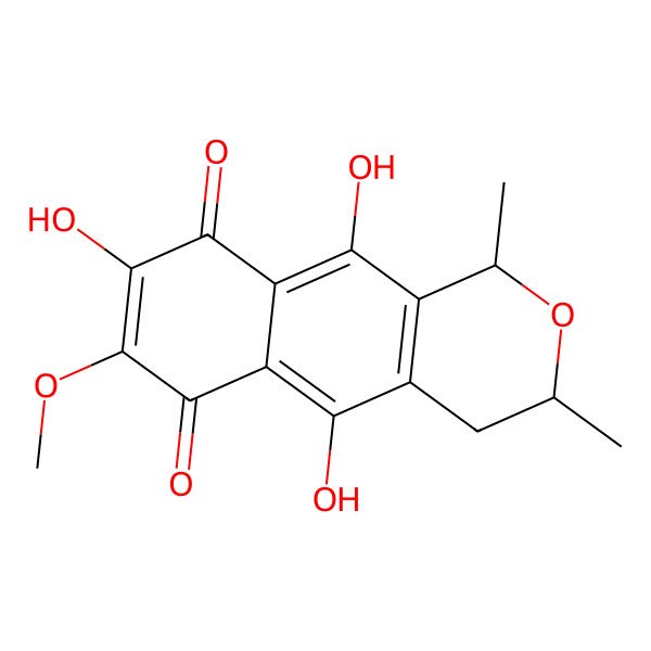 2D Structure of (1R,3S)-5,8,10-trihydroxy-7-methoxy-1,3-dimethyl-3,4-dihydro-1H-benzo[g]isochromene-6,9-dione