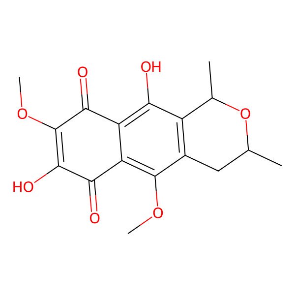 2D Structure of (1R,3S)-7,10-dihydroxy-5,8-dimethoxy-1,3-dimethyl-3,4-dihydro-1H-benzo[g]isochromene-6,9-dione