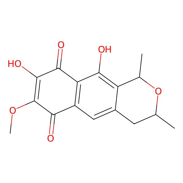 2D Structure of (1R,3S)-8,10-dihydroxy-7-methoxy-1,3-dimethyl-3,4-dihydro-1H-benzo[g]isochromene-6,9-dione