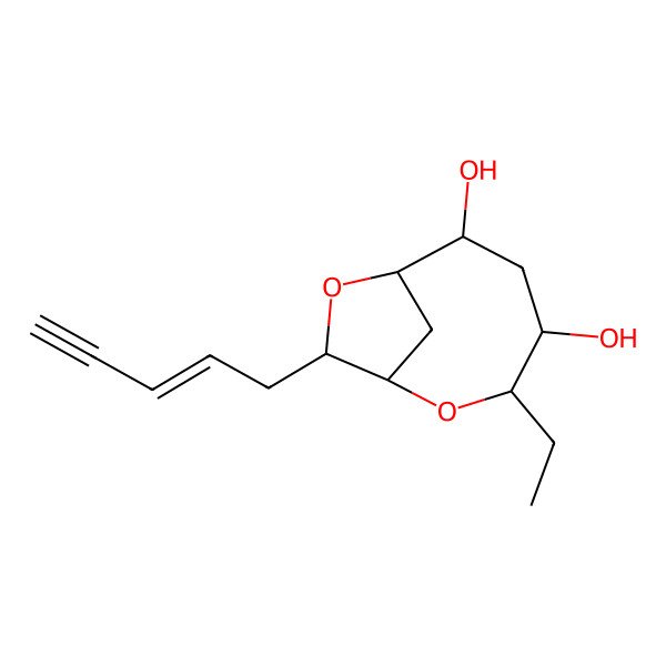 2D Structure of (1R,3S,4R,6S,7R,9R)-3-ethyl-9-[(E)-pent-2-en-4-ynyl]-2,8-dioxabicyclo[5.2.1]decane-4,6-diol