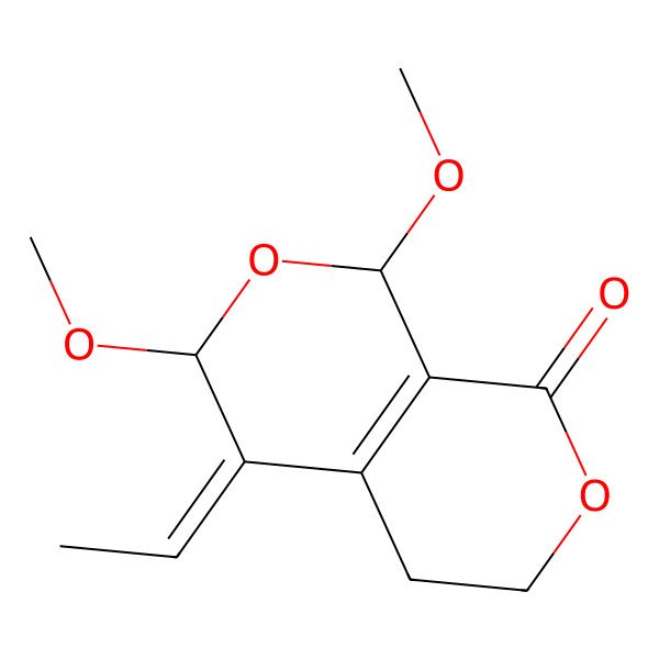 2D Structure of (1R,3S,4Z)-4-ethylidene-1,3-dimethoxy-5,6-dihydro-1H-pyrano[3,4-c]pyran-8-one
