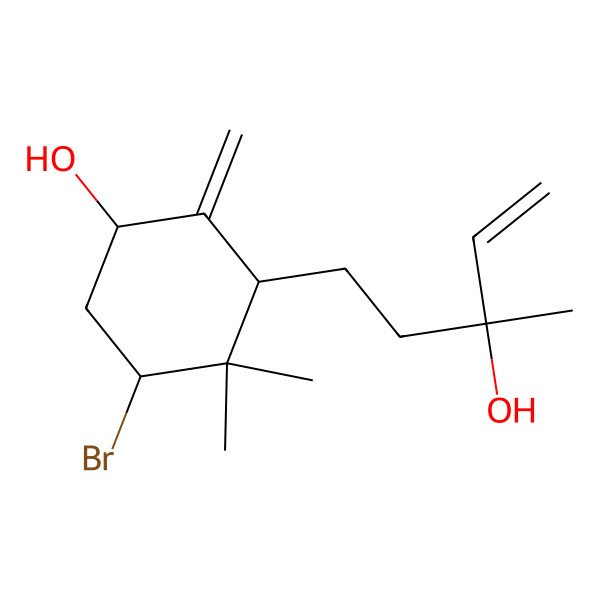 2D Structure of (1R,3S,5R)-5-bromo-3-[(3S)-3-hydroxy-3-methylpent-4-enyl]-4,4-dimethyl-2-methylidenecyclohexan-1-ol