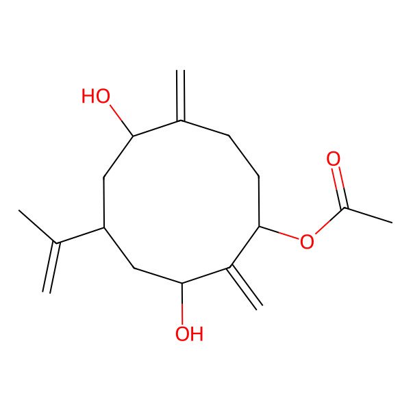 2D Structure of [(1R,3S,5S,7R)-3,7-dihydroxy-2,8-dimethylidene-5-prop-1-en-2-ylcyclodecyl] acetate