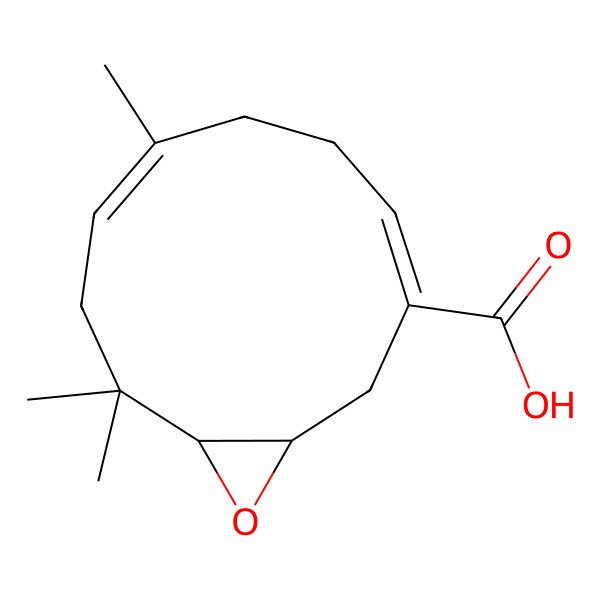 2D Structure of (1R,3Z,7E,11R)-7,10,10-trimethyl-12-oxabicyclo[9.1.0]dodeca-3,7-diene-3-carboxylic acid