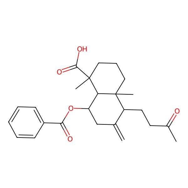 2D Structure of (1R,4aR,8R,8aR)-8-benzoyloxy-1,4a-dimethyl-6-methylene-5-(3-oxobutyl)decalin-1-carboxylic acid