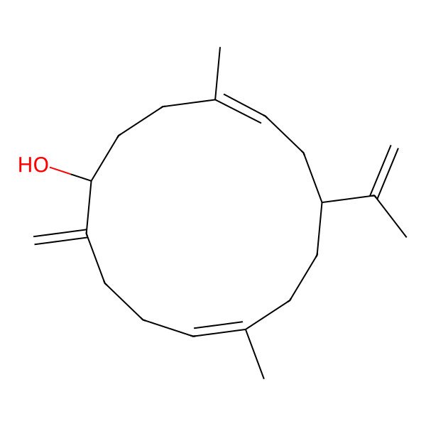 2D Structure of (1R,4E,7R,10E)-4,10-dimethyl-14-methylidene-7-prop-1-en-2-ylcyclotetradeca-4,10-dien-1-ol