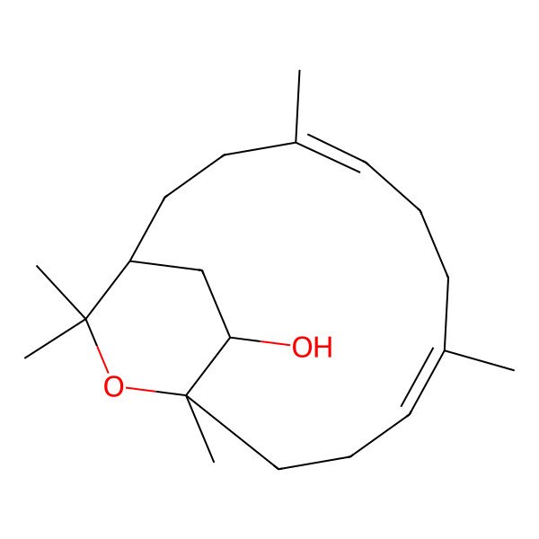 2D Structure of (1R,4E,8E,12S,16R)-4,8,12,14,14-pentamethyl-13-oxabicyclo[10.2.2]hexadeca-4,8-dien-16-ol