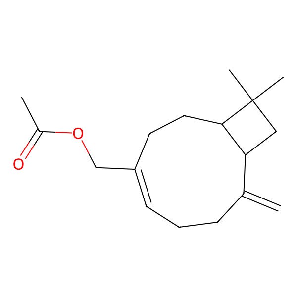 2D Structure of [(1R,4E,9S)-11,11-dimethyl-8-methylidene-4-bicyclo[7.2.0]undec-4-enyl]methyl acetate