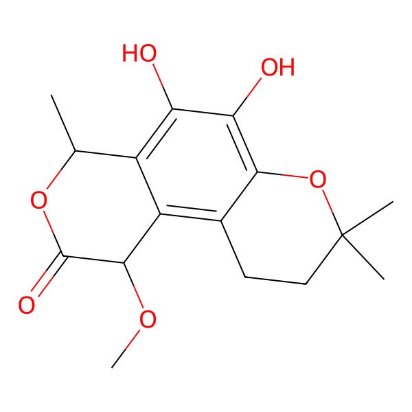 2D Structure of (1R,4R)-5,6-dihydroxy-1-methoxy-4,8,8-trimethyl-1,4,9,10-tetrahydropyrano[4,3-f]chromen-2-one