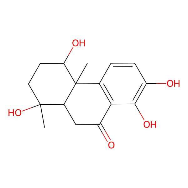 2D Structure of (1R,4R,4aS,10aR)-1,4,7,8-tetrahydroxy-1,4a-dimethyl-3,4,10,10a-tetrahydro-2H-phenanthren-9-one 2D Structure of (1R,4R,4aS,10aR)-1,4,7,8-tetrahydroxy-1,4a-dimethyl-3,4,10,10a-tetrahydro-2H-phenanthren-9-one