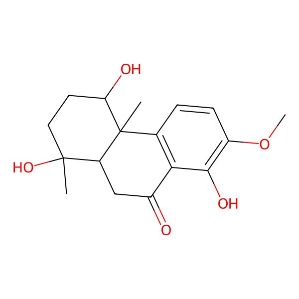2D Structure of (1R,4R,4aS,10aR)-1,4,8-trihydroxy-7-methoxy-1,4a-dimethyl-3,4,10,10a-tetrahydro-2H-phenanthren-9-one 2D Structure of (1R,4R,4aS,10aR)-1,4,8-trihydroxy-7-methoxy-1,4a-dimethyl-3,4,10,10a-tetrahydro-2H-phenanthren-9-one