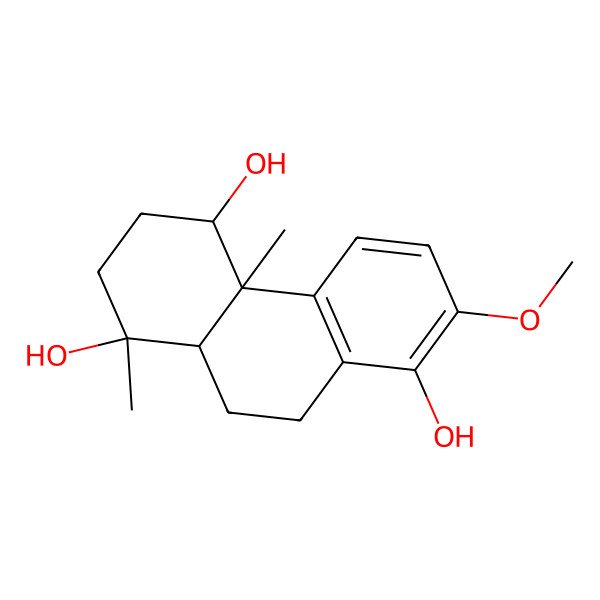 2D Structure of (1R,4R,4aS,10aR)-7-methoxy-1,4a-dimethyl-2,3,4,9,10,10a-hexahydrophenanthrene-1,4,8-triol