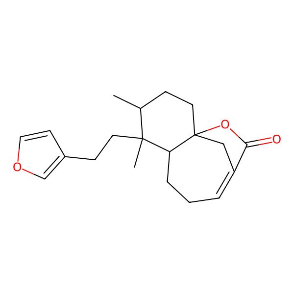 2D Structure of (1R,4R,5S,6R)-5-[2-(furan-3-yl)ethyl]-4,5-dimethyl-12-oxatricyclo[8.2.1.01,6]tridec-9-en-11-one