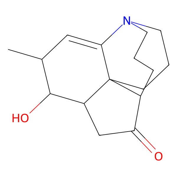 2D Structure of (1R,4R,5S,6R,9S)-5-hydroxy-4-methyl-13-azatetracyclo[7.7.0.01,6.02,13]hexadec-2-en-8-one