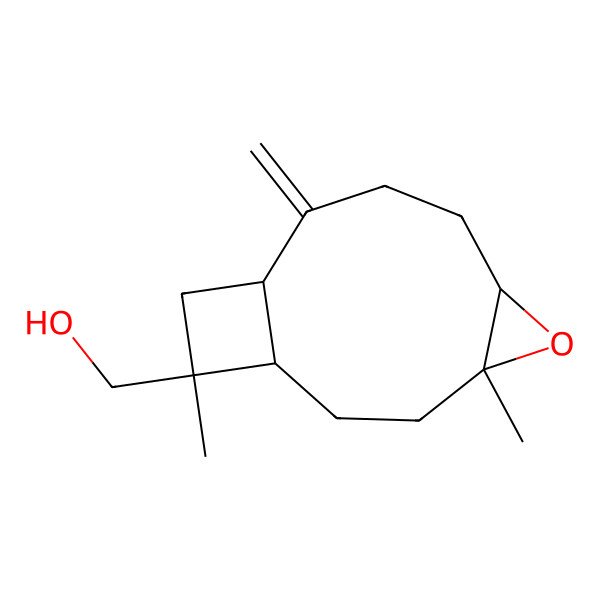 2D Structure of [(1R,4R,6R,10S,12R)-4,12-dimethyl-9-methylidene-5-oxatricyclo[8.2.0.04,6]dodecan-12-yl]methanol