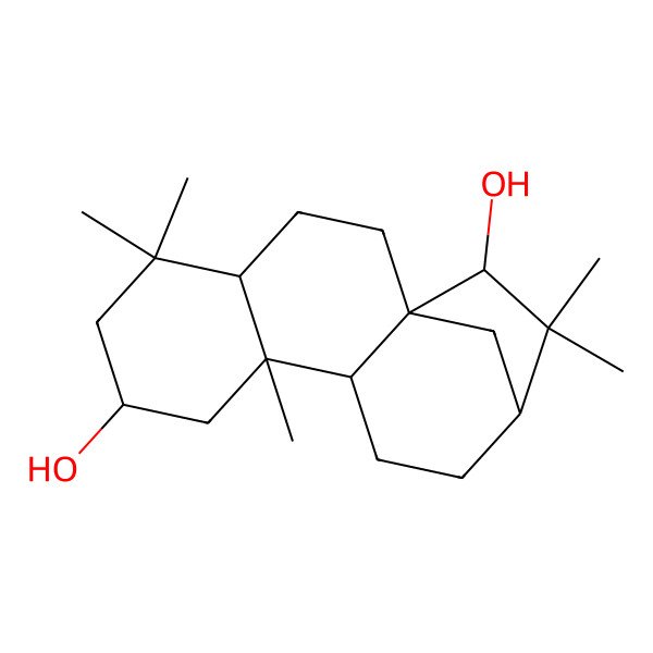 2D Structure of (1R,4R,7R,9R,10S,13R,15S)-5,5,9,14,14-pentamethyltetracyclo[11.2.1.01,10.04,9]hexadecane-7,15-diol