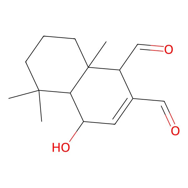 2D Structure of (1R,4S,4aS,8aS)-4-hydroxy-5,5,8a-trimethyl-1,4,4a,6,7,8-hexahydronaphthalene-1,2-dicarbaldehyde 2D Structure of (1R,4S,4aS,8aS)-4-hydroxy-5,5,8a-trimethyl-1,4,4a,6,7,8-hexahydronaphthalene-1,2-dicarbaldehyde