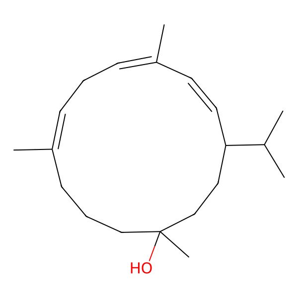2D Structure of (1R,4S,5E,7Z,10Z)-1,7,11-trimethyl-4-propan-2-ylcyclotetradeca-5,7,10-trien-1-ol