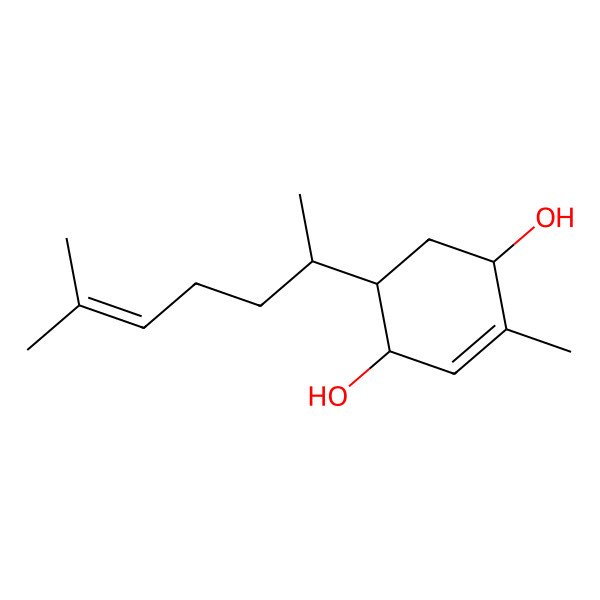 2D Structure of (1R,4S,5S)-2-methyl-5-[(2S)-6-methylhept-5-en-2-yl]cyclohex-2-ene-1,4-diol
