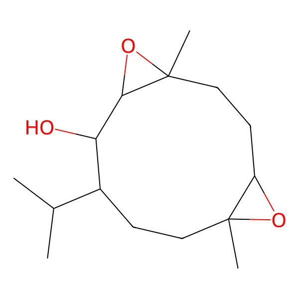 2D Structure of (1R,4S,6R,7R,8S,11S)-4,11-dimethyl-8-propan-2-yl-5,12-dioxatricyclo[9.1.0.04,6]dodecan-7-ol