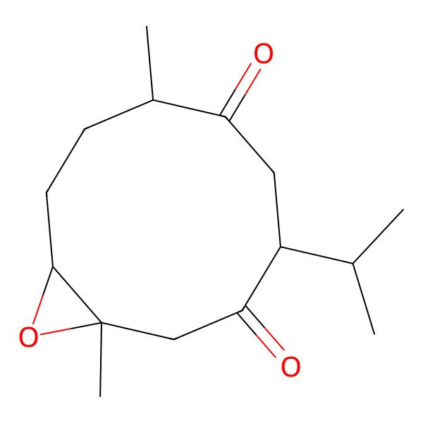 2D Structure of (1R,4S,7S,10R)-1,7-dimethyl-4-propan-2-yl-11-oxabicyclo[8.1.0]undecane-3,6-dione