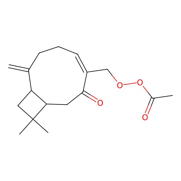 2D Structure of [(1R,4Z,9R)-11,11-dimethyl-8-methylidene-3-oxo-4-bicyclo[7.2.0]undec-4-enyl]methyl ethaneperoxoate