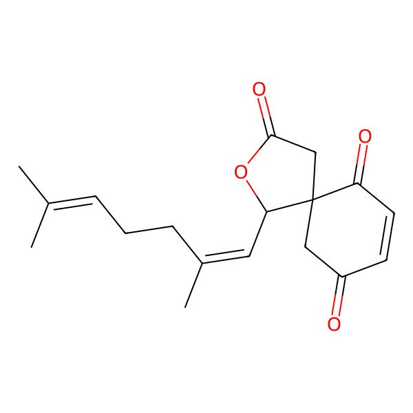 2D Structure of (1R,5R)-1-(2,6-dimethylhepta-1,5-dienyl)-2-oxaspiro[4.5]dec-7-ene-3,6,9-trione