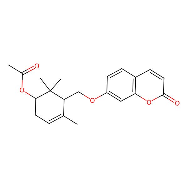 2D Structure of [(1R,5R)-4,6,6-trimethyl-5-[(2-oxochromen-7-yl)oxymethyl]cyclohex-3-en-1-yl] acetate