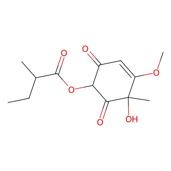 2D Structure of [(1R,5R)-5-hydroxy-4-methoxy-5-methyl-2,6-dioxocyclohex-3-en-1-yl] (2R)-2-methylbutanoate