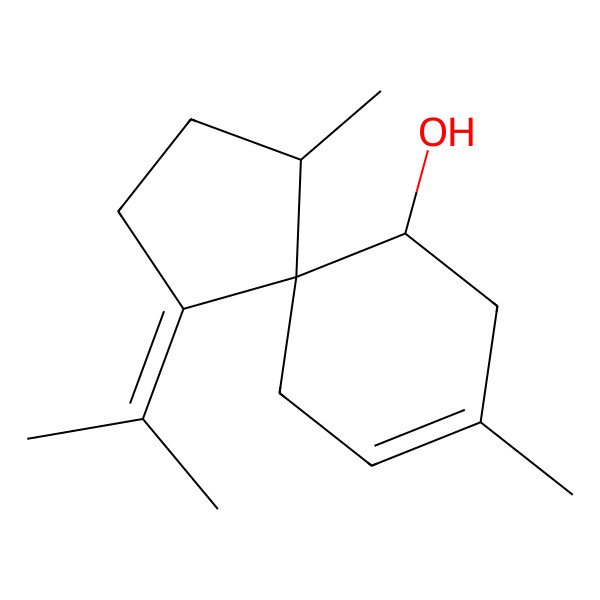2D Structure of (1R,5R,10R)-1,8-dimethyl-4-propan-2-ylidenespiro[4.5]dec-7-en-10-ol