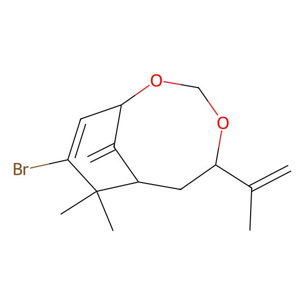 2D Structure of (1R,5R,7S)-9-bromo-8,8-dimethyl-11-methylidene-5-prop-1-en-2-yl-2,4-dioxabicyclo[5.3.1]undec-9-ene