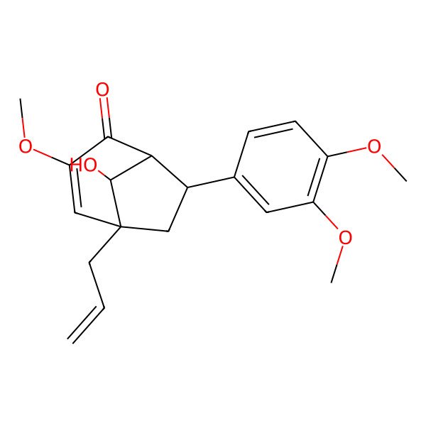 2D Structure of (1R,5R,7S,8S)-7-(3,4-dimethoxyphenyl)-8-hydroxy-3-methoxy-5-prop-2-enylbicyclo[3.2.1]oct-3-en-2-one