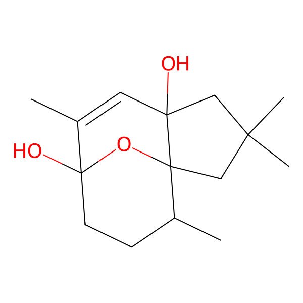 2D Structure of (1R,5R,8S,11R)-3,3,7,11-tetramethyl-12-oxatricyclo[6.3.1.01,5]dodec-6-ene-5,8-diol