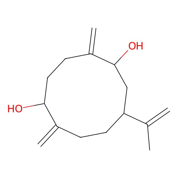 2D Structure of (1R,5R,9R)-2,6-dimethylidene-9-prop-1-en-2-ylcyclodecane-1,5-diol